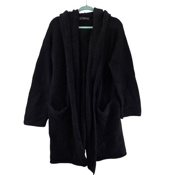 Peruvian Connection Alpaca Long Cardigan Sweater Coatigan Black Hooded Open Peru - Picture 1 of 7